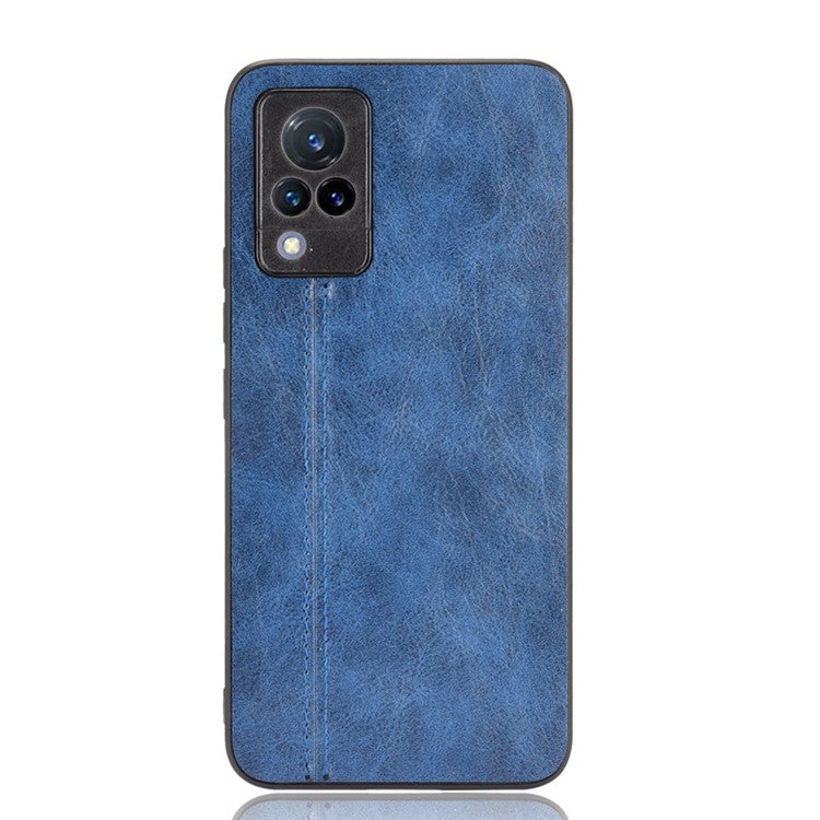 PC+TPU PU Leather Coated Stitching Line Design Phone Cover Case for vivo V21 5G/4G - Blue