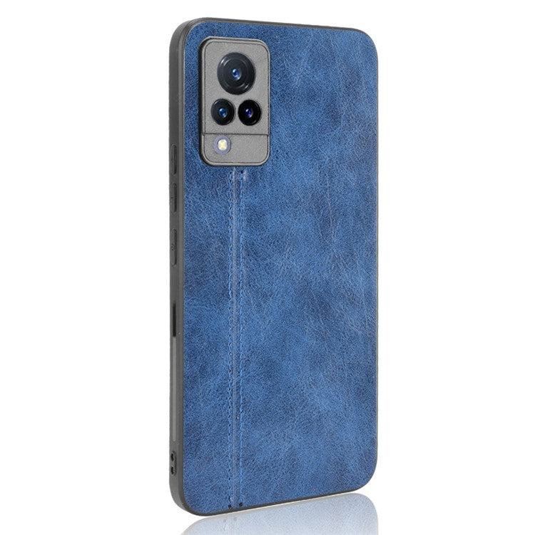 PC+TPU PU Leather Coated Stitching Line Design Phone Cover Case for vivo V21 5G/4G - Blue