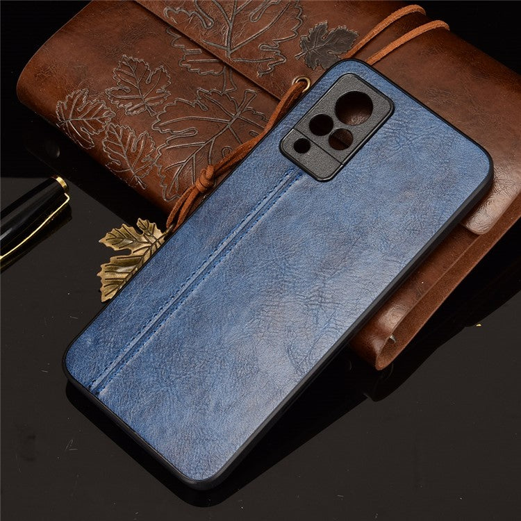 PC+TPU PU Leather Coated Stitching Line Design Phone Cover Case for vivo V21 5G/4G - Blue