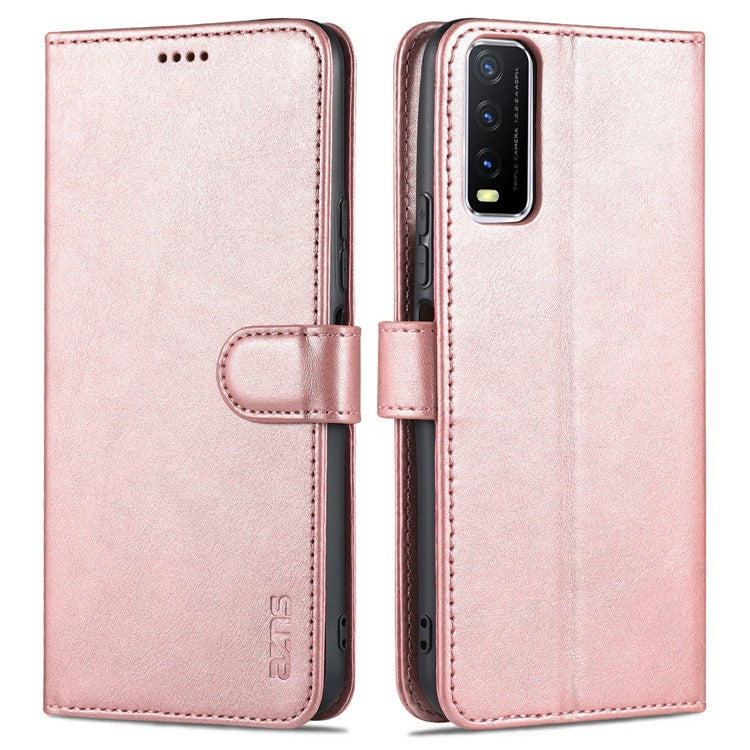 AZNS PU Leather Stand Wallet Cover Protective Phone Case for vivo Y20/Y20i/Y20s/Y11s/iQOO U1x/Y30 (China) - Rose Gold