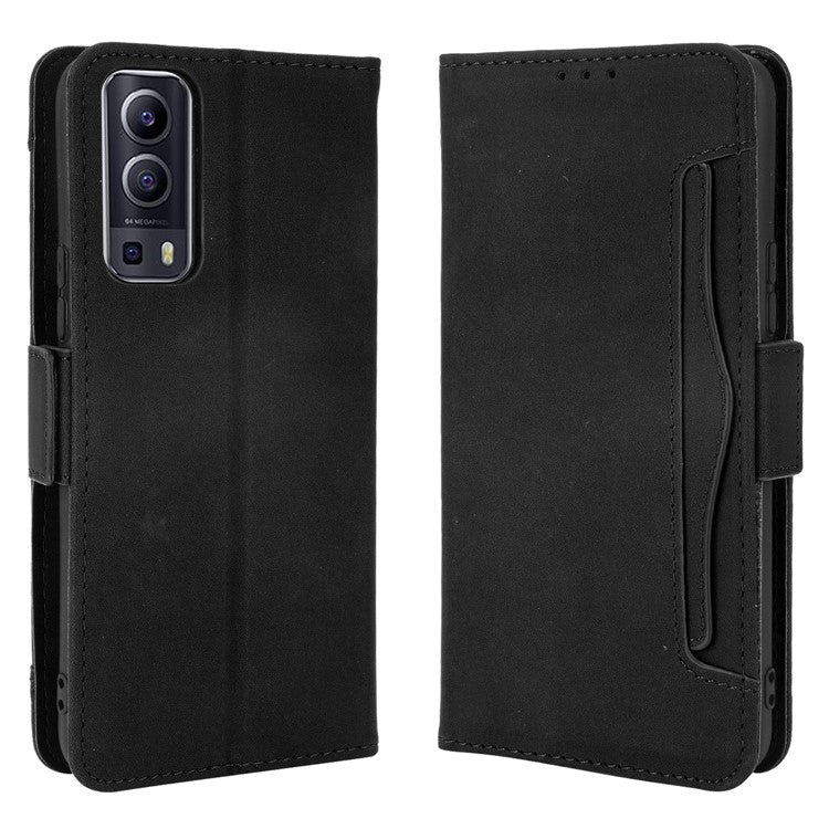 For vivo Y72 5G/iQOO Z3 5G Protective Leather Stand Case with Multiple Card Slots - Black