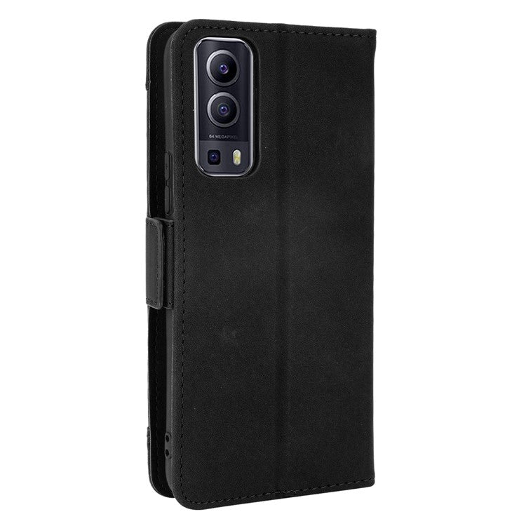 For vivo Y72 5G/iQOO Z3 5G Protective Leather Stand Case with Multiple Card Slots - Black