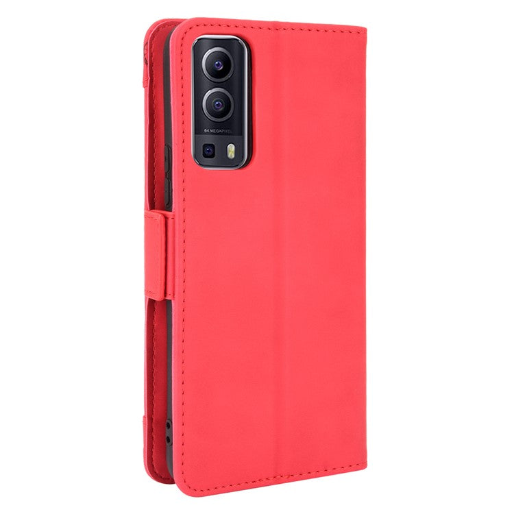 For vivo Y72 5G/iQOO Z3 5G Protective Leather Stand Case with Multiple Card Slots - Red