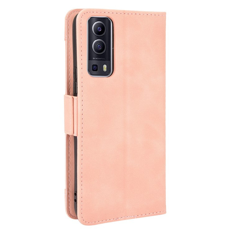 For vivo Y72 5G/iQOO Z3 5G Protective Leather Stand Case with Multiple Card Slots - Pink