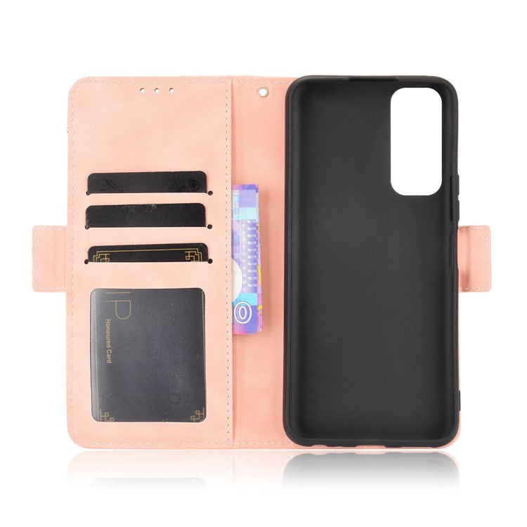 For vivo Y72 5G/iQOO Z3 5G Protective Leather Stand Case with Multiple Card Slots - Pink