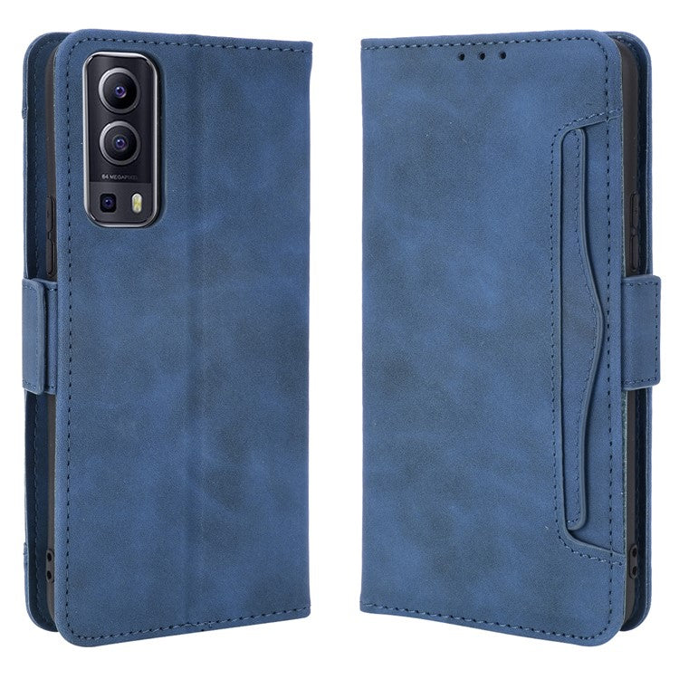 For vivo Y72 5G/iQOO Z3 5G Protective Leather Stand Case with Multiple Card Slots - Blue