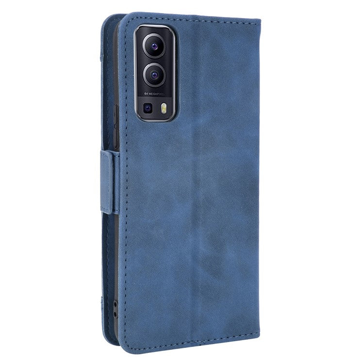 For vivo Y72 5G/iQOO Z3 5G Protective Leather Stand Case with Multiple Card Slots - Blue