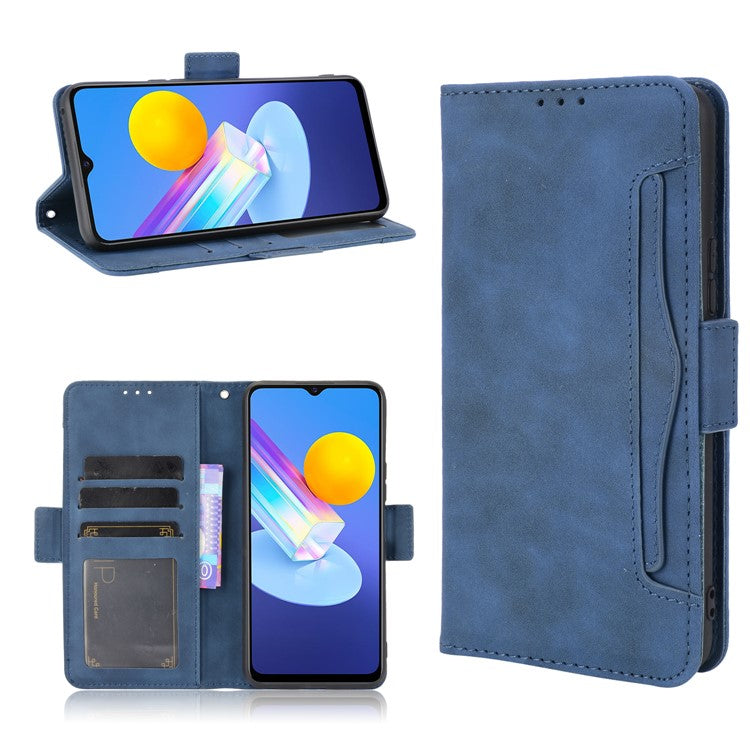 For vivo Y72 5G/iQOO Z3 5G Protective Leather Stand Case with Multiple Card Slots - Blue