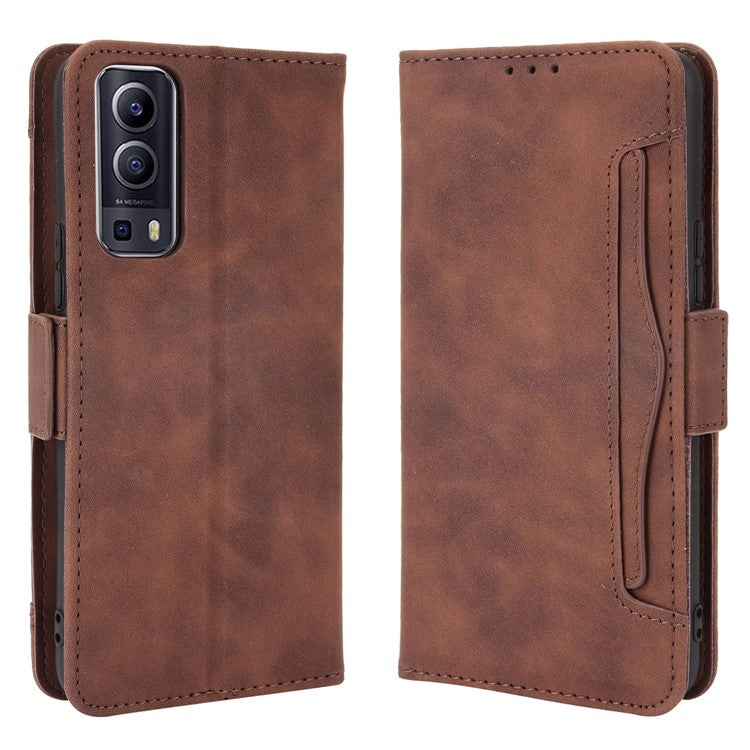 For vivo Y72 5G/iQOO Z3 5G Protective Leather Stand Case with Multiple Card Slots - Brown