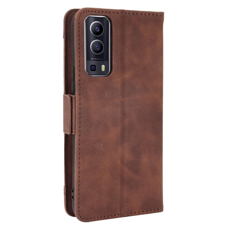 For vivo Y72 5G/iQOO Z3 5G Protective Leather Stand Case with Multiple Card Slots - Brown