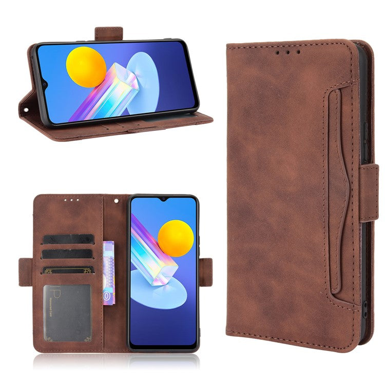 For vivo Y72 5G/iQOO Z3 5G Protective Leather Stand Case with Multiple Card Slots - Brown