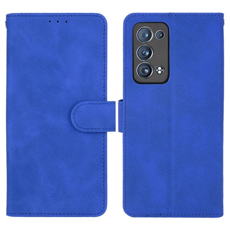 Skin-touch Feeling PU Leather Protective Phone Cover Supporting Stand Cover Wallet for Oppo Reno6 Pro+ 5G/Pro 5G (Snapdragon) - Blue