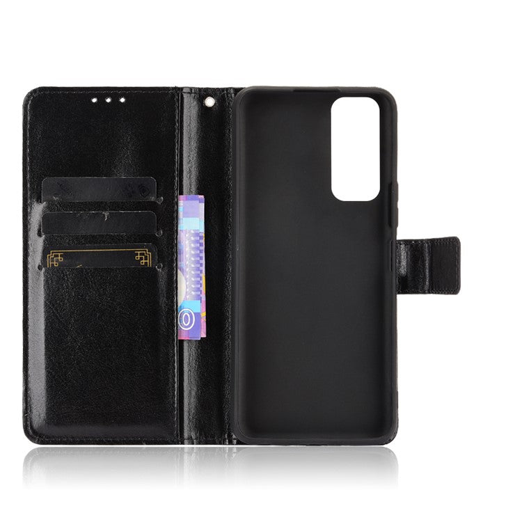 PU Leather Case Wallet with Stand Design Crazy Horse Texture Shell for vivo Y72 5G/iQOO Z3 - Black