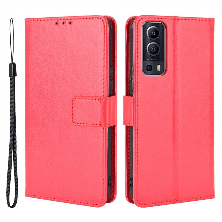 PU Leather Case Wallet with Stand Design Crazy Horse Texture Shell for vivo Y72 5G/iQOO Z3 - Red