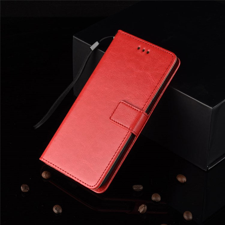 PU Leather Case Wallet with Stand Design Crazy Horse Texture Shell for vivo Y72 5G/iQOO Z3 - Red