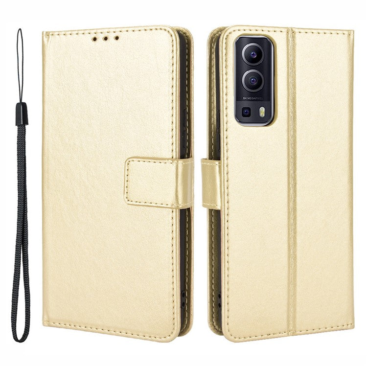 PU Leather Case Wallet with Stand Design Crazy Horse Texture Shell for vivo Y72 5G/iQOO Z3 - Gold