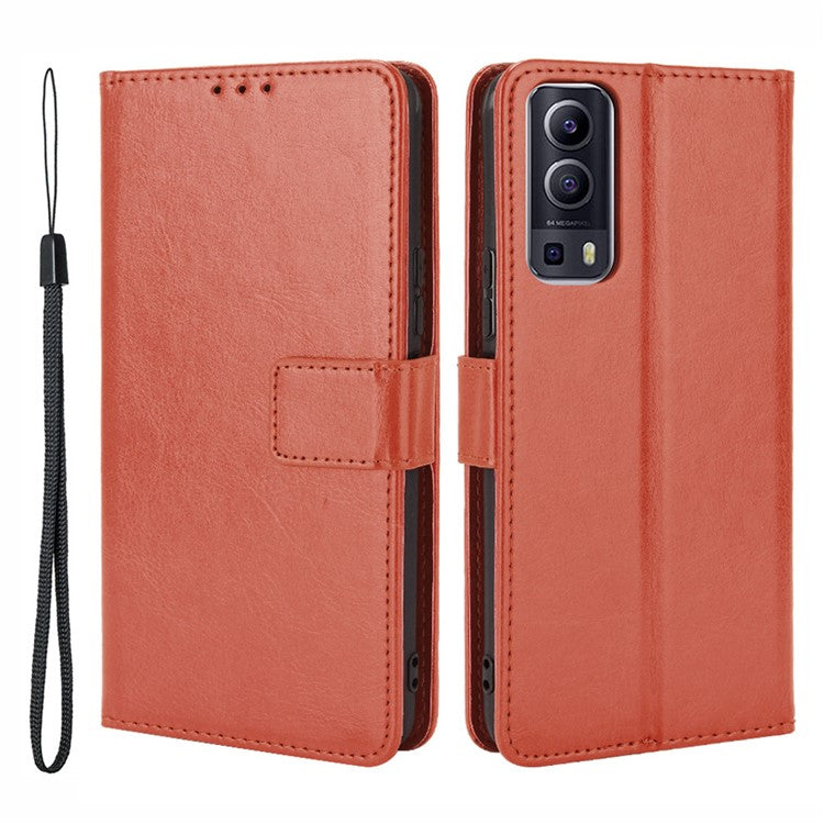 PU Leather Case Wallet with Stand Design Crazy Horse Texture Shell for vivo Y72 5G/iQOO Z3 - Brown