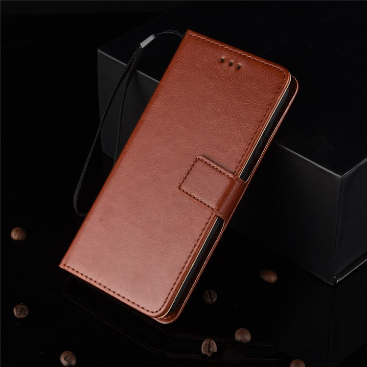 PU Leather Case Wallet with Stand Design Crazy Horse Texture Shell for vivo Y72 5G/iQOO Z3 - Brown