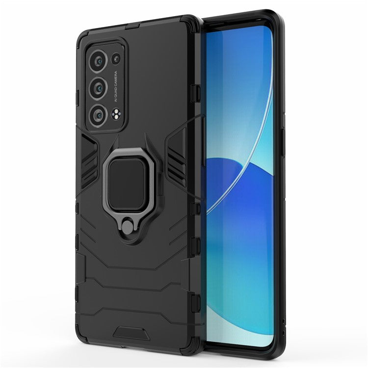 360 Degree Swivel Ring Holder Kickstand PC + TPU Combo Kickstand Cover for Oppo Reno6 Pro+ 5G/Pro 5G (Snapdragon) - Black