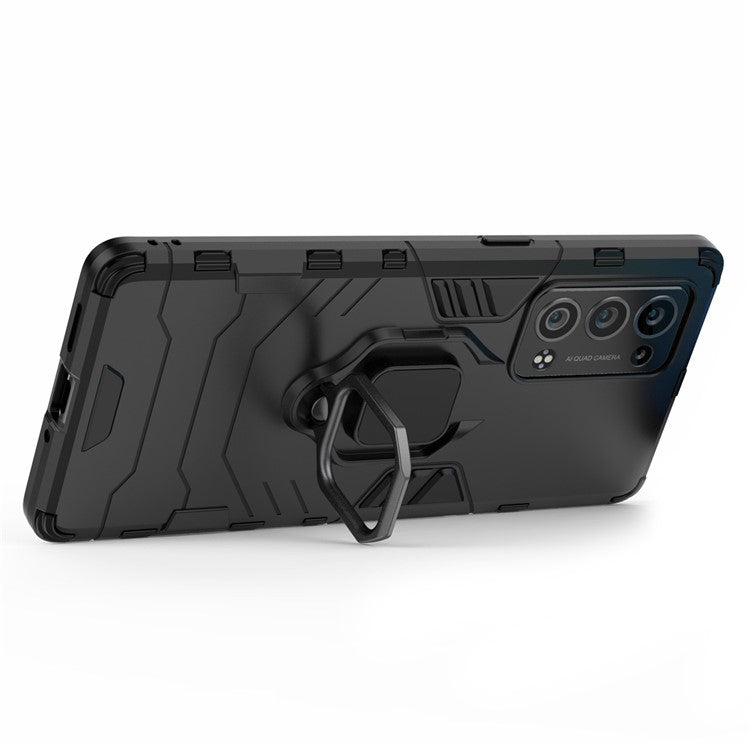 360 Degree Swivel Ring Holder Kickstand PC + TPU Combo Kickstand Cover for Oppo Reno6 Pro+ 5G/Pro 5G (Snapdragon) - Black