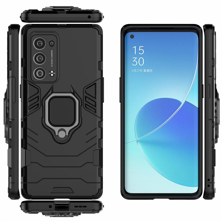 360 Degree Swivel Ring Holder Kickstand PC + TPU Combo Kickstand Cover for Oppo Reno6 Pro+ 5G/Pro 5G (Snapdragon) - Black