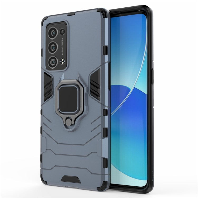 360 Degree Swivel Ring Holder Kickstand PC + TPU Combo Kickstand Cover for Oppo Reno6 Pro+ 5G/Pro 5G (Snapdragon) - Blue