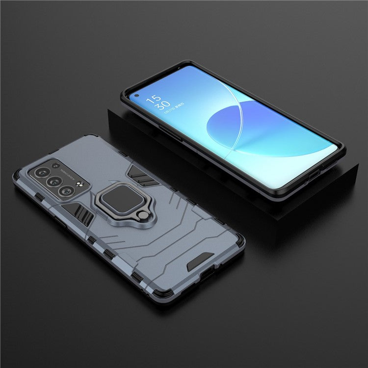 360 Degree Swivel Ring Holder Kickstand PC + TPU Combo Kickstand Cover for Oppo Reno6 Pro+ 5G/Pro 5G (Snapdragon) - Blue