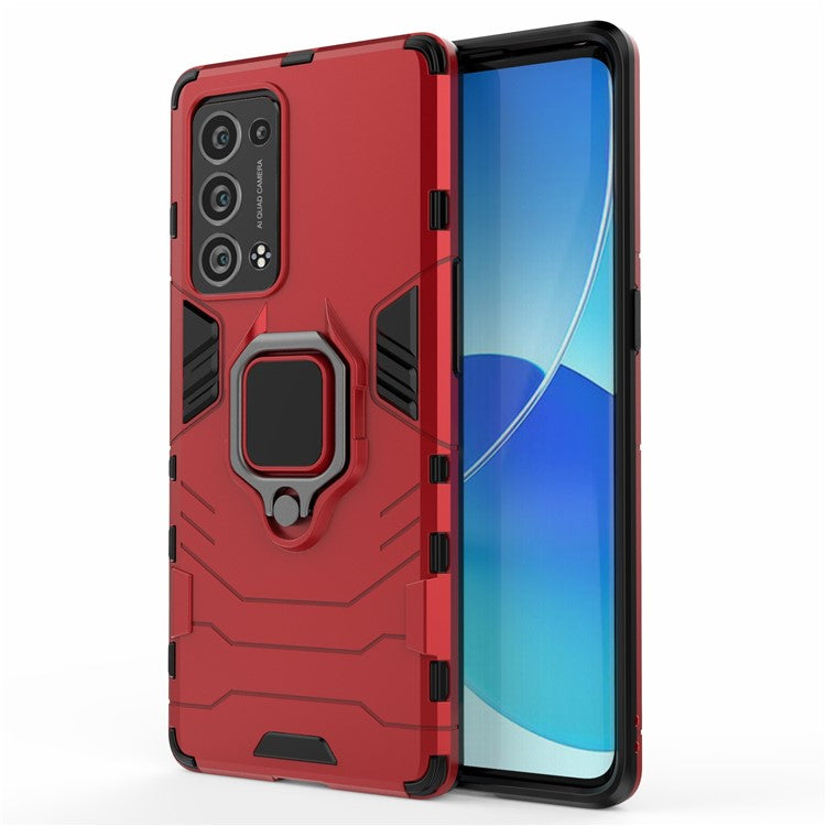 360 Degree Swivel Ring Holder Kickstand PC + TPU Combo Kickstand Cover for Oppo Reno6 Pro+ 5G/Pro 5G (Snapdragon) - Red