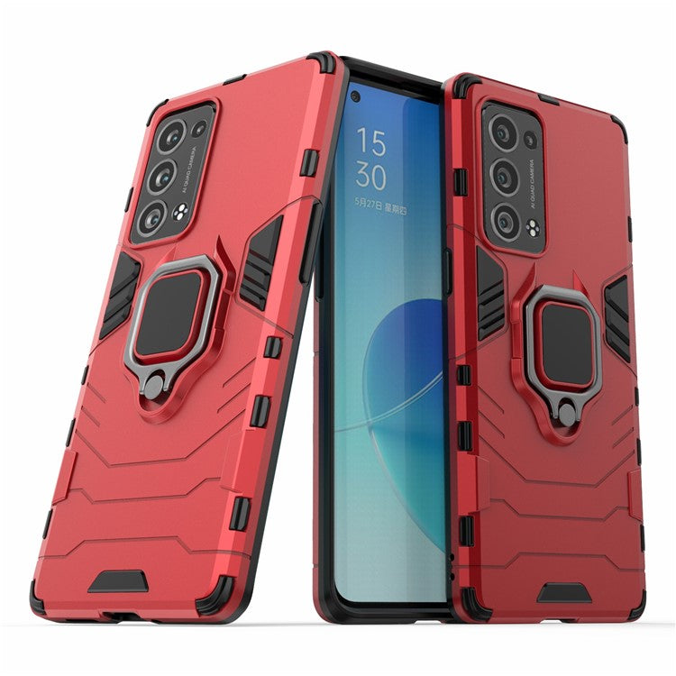 360 Degree Swivel Ring Holder Kickstand PC + TPU Combo Kickstand Cover for Oppo Reno6 Pro+ 5G/Pro 5G (Snapdragon) - Red