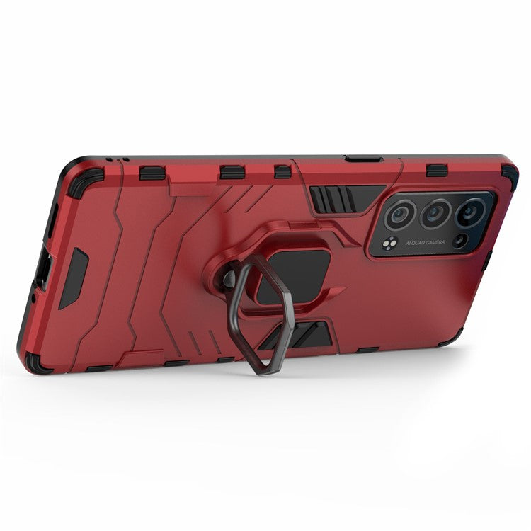 360 Degree Swivel Ring Holder Kickstand PC + TPU Combo Kickstand Cover for Oppo Reno6 Pro+ 5G/Pro 5G (Snapdragon) - Red