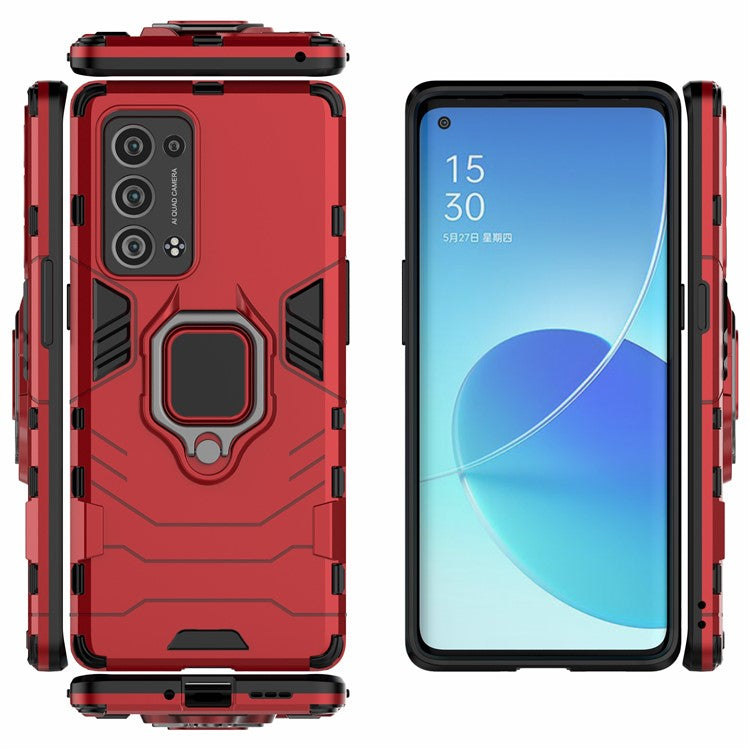 360 Degree Swivel Ring Holder Kickstand PC + TPU Combo Kickstand Cover for Oppo Reno6 Pro+ 5G/Pro 5G (Snapdragon) - Red