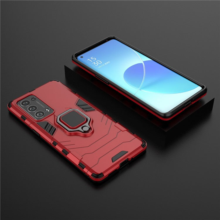 360 Degree Swivel Ring Holder Kickstand PC + TPU Combo Kickstand Cover for Oppo Reno6 Pro+ 5G/Pro 5G (Snapdragon) - Red