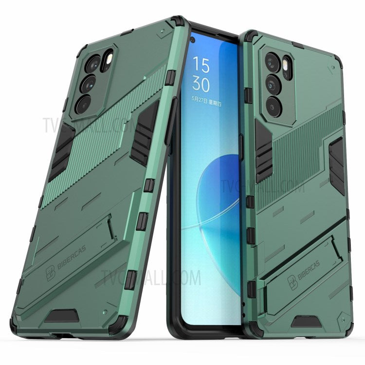 Kickstand Design Heavy Duty Tough Protection PC + TPU Case for Oppo Reno6 Pro 5G (MediaTek) - Green