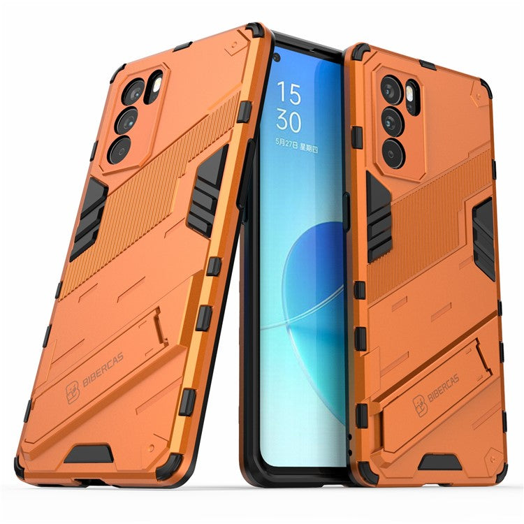 Kickstand Design Heavy Duty Tough Protection PC + TPU Case for Oppo Reno6 Pro 5G (MediaTek) - Orange