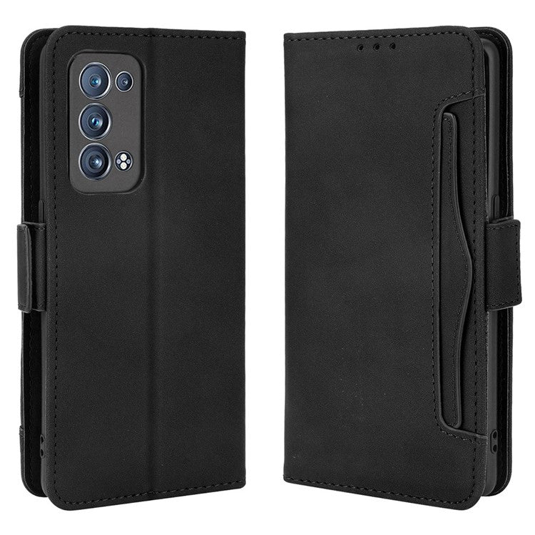 Multiple Card Slots Design PU Leather Stand Wallet Phone Case for Oppo Reno6 Pro+ 5G/Pro 5G (Snapdragon) - Black