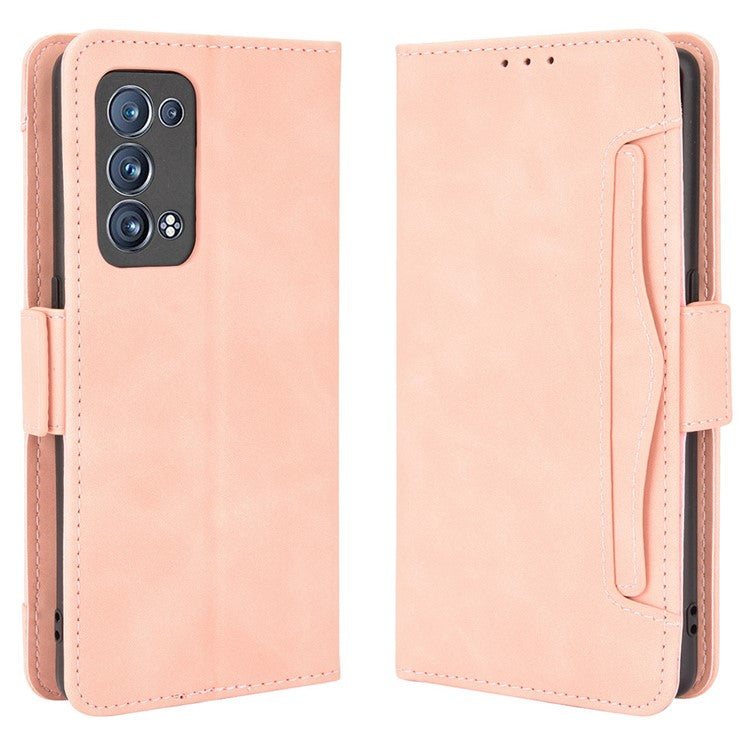 Multiple Card Slots Design PU Leather Stand Wallet Phone Case for Oppo Reno6 Pro+ 5G/Pro 5G (Snapdragon) - Pink