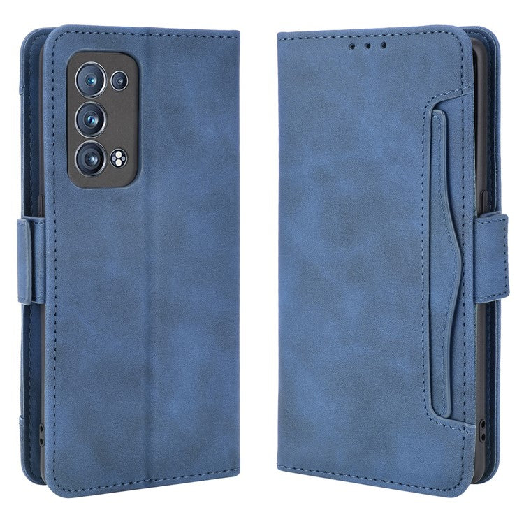 Multiple Card Slots Design PU Leather Stand Wallet Phone Case for Oppo Reno6 Pro+ 5G/Pro 5G (Snapdragon) - Blue