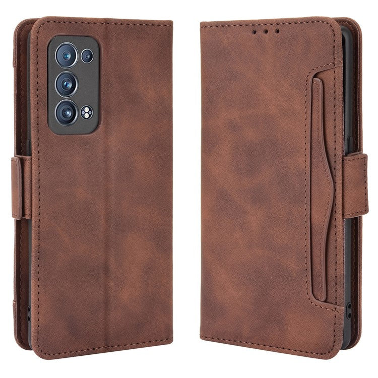 Multiple Card Slots Design PU Leather Stand Wallet Phone Case for Oppo Reno6 Pro+ 5G/Pro 5G (Snapdragon) - Brown