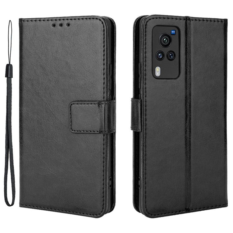 Crazy Horse Texture Leather Wallet Stand Phone Case Protector for vivo X60 5G/X60 Pro 5G (Global) - Black