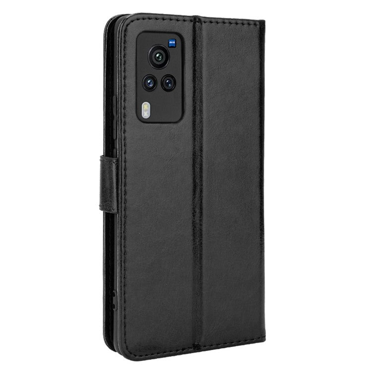 Crazy Horse Texture Leather Wallet Stand Phone Case Protector for vivo X60 5G/X60 Pro 5G (Global) - Black