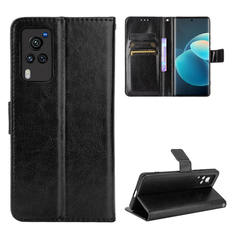 Crazy Horse Texture Leather Wallet Stand Phone Case Protector for vivo X60 5G/X60 Pro 5G (Global) - Black