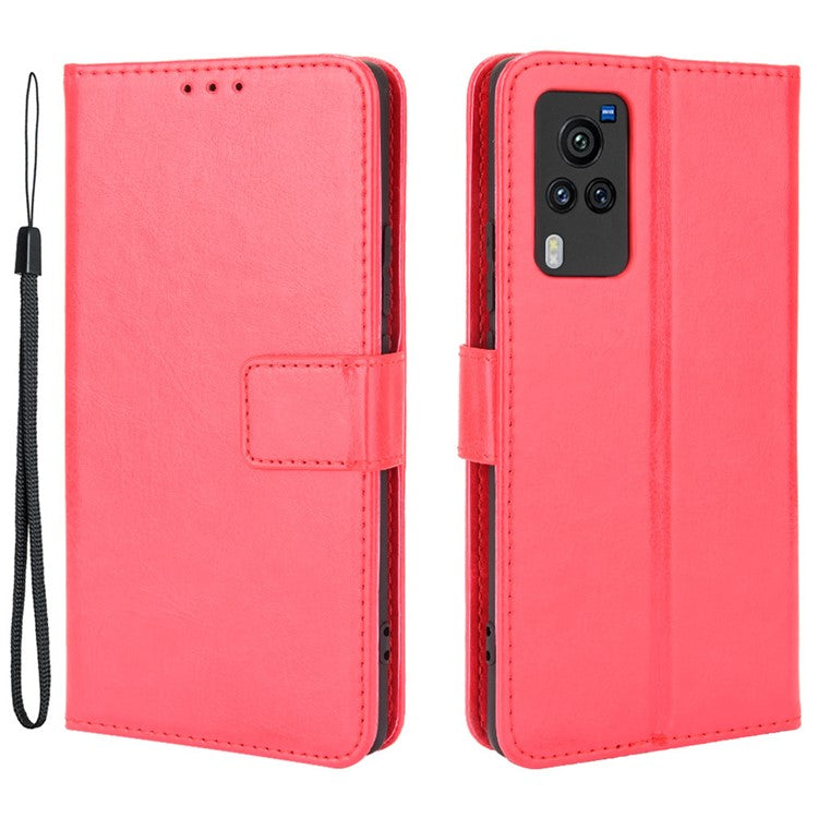 Crazy Horse Texture Leather Wallet Stand Phone Case Protector for vivo X60 5G/X60 Pro 5G (Global) - Red