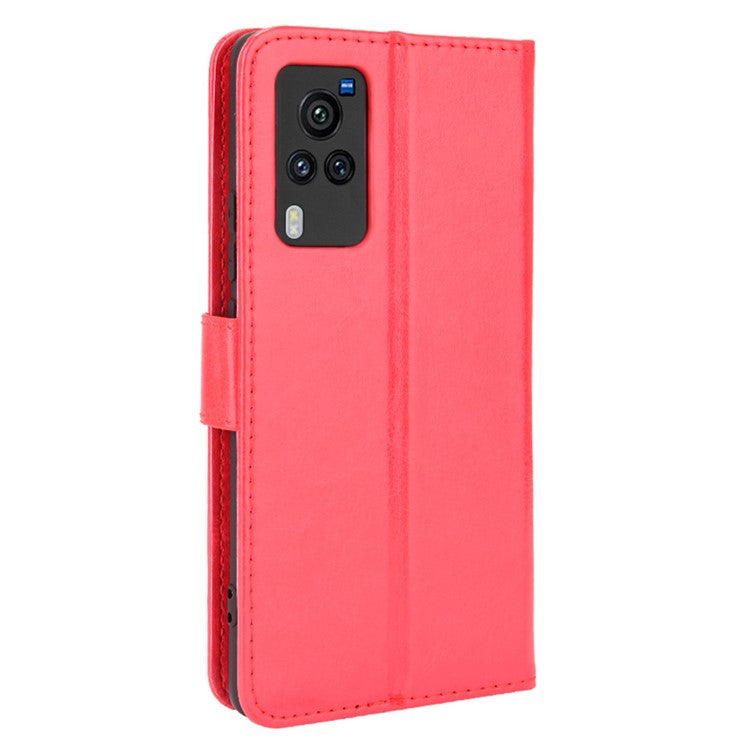 Crazy Horse Texture Leather Wallet Stand Phone Case Protector for vivo X60 5G/X60 Pro 5G (Global) - Red