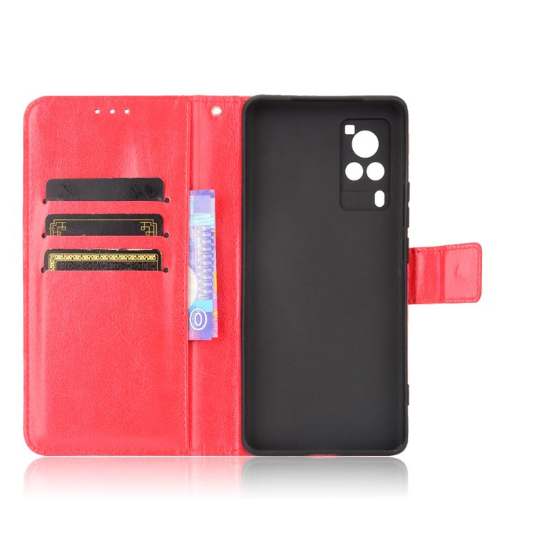 Crazy Horse Texture Leather Wallet Stand Phone Case Protector for vivo X60 5G/X60 Pro 5G (Global) - Red