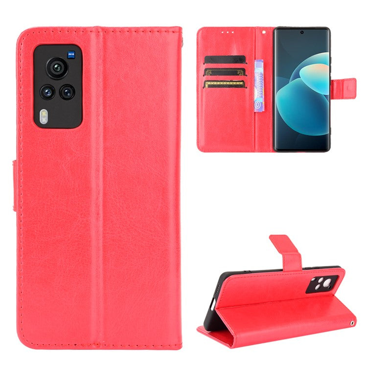 Crazy Horse Texture Leather Wallet Stand Phone Case Protector for vivo X60 5G/X60 Pro 5G (Global) - Red