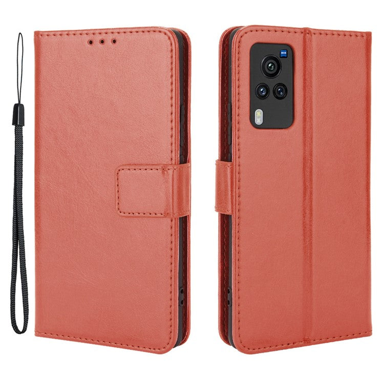 Crazy Horse Texture Leather Wallet Stand Phone Case Protector for vivo X60 5G/X60 Pro 5G (Global) - Brown