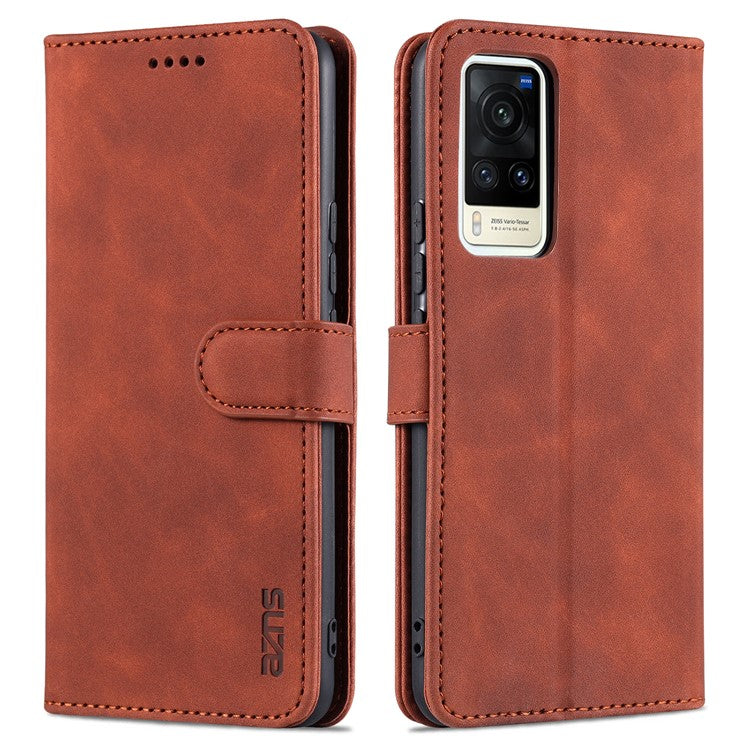 AZNS PU Leather Wallet Phone Cover Stand Case Protector for vivo X60 5G / X60 Pro 5G (Global) - Brown