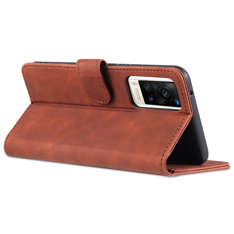 AZNS PU Leather Wallet Phone Cover Stand Case Protector for vivo X60 5G / X60 Pro 5G (Global) - Brown