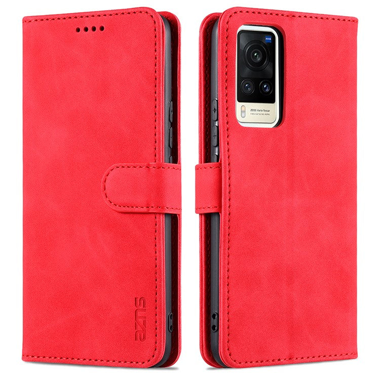 AZNS PU Leather Wallet Phone Cover Stand Case Protector for vivo X60 5G / X60 Pro 5G (Global) - Red