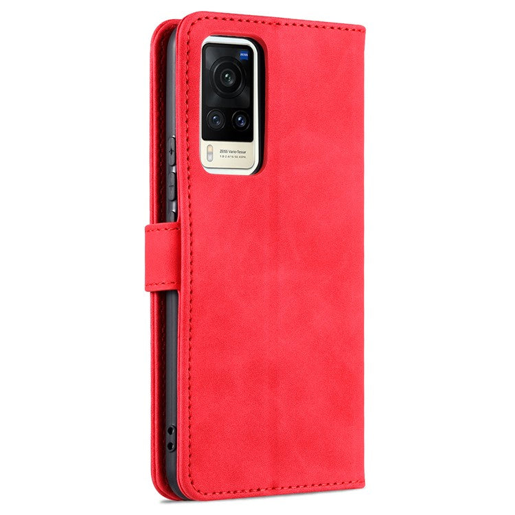 AZNS PU Leather Wallet Phone Cover Stand Case Protector for vivo X60 5G / X60 Pro 5G (Global) - Red